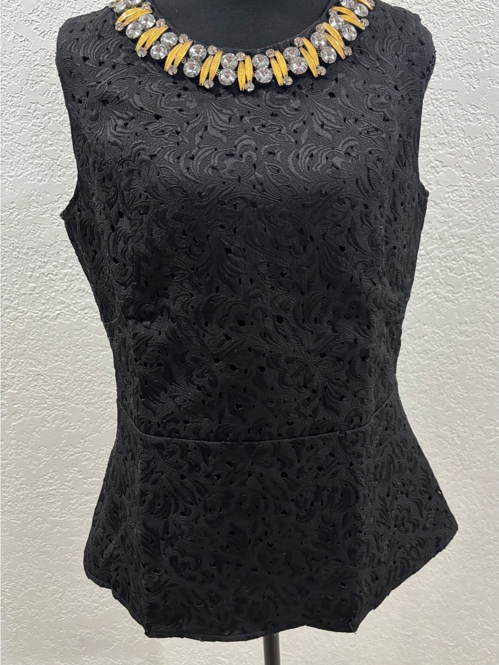 IMAN Black Lace Peplum Camisole with Jewel Neck